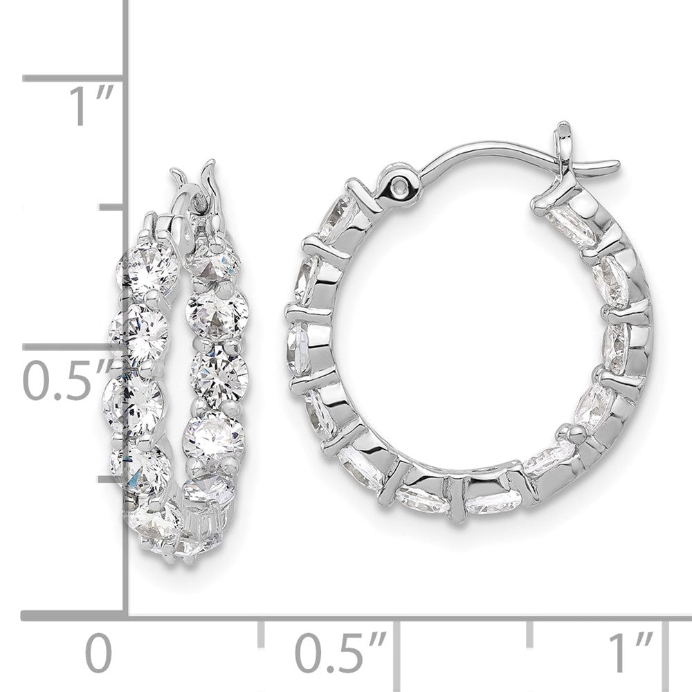 QE17196 Sterling Silver Rhodium-plated In and Out CZ Hoop Earrings