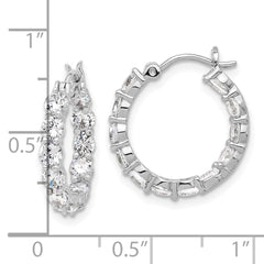 QE17196 Sterling Silver Rhodium-plated In and Out CZ Hoop Earrings