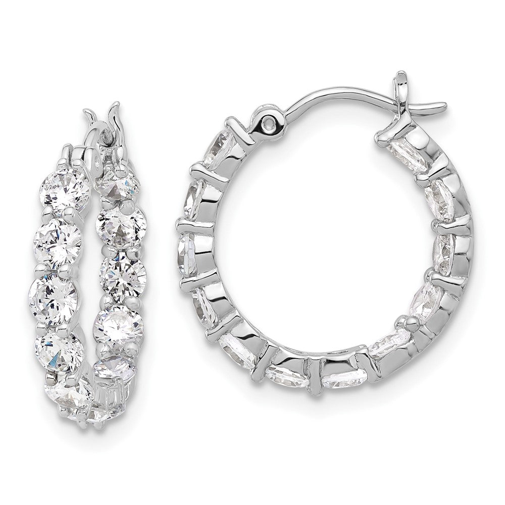 QE17196 Sterling Silver Rhodium-plated In and Out CZ Hoop Earrings