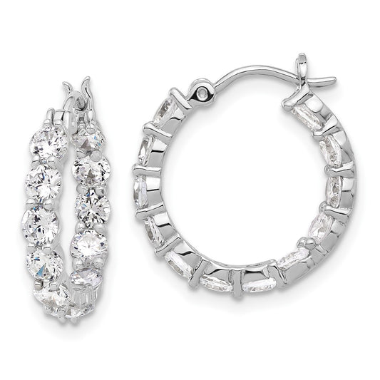 QE17196 Sterling Silver Rhodium-plated In and Out CZ Hoop Earrings