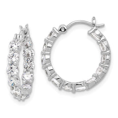 QE17196 Sterling Silver Rhodium-plated In and Out CZ Hoop Earrings