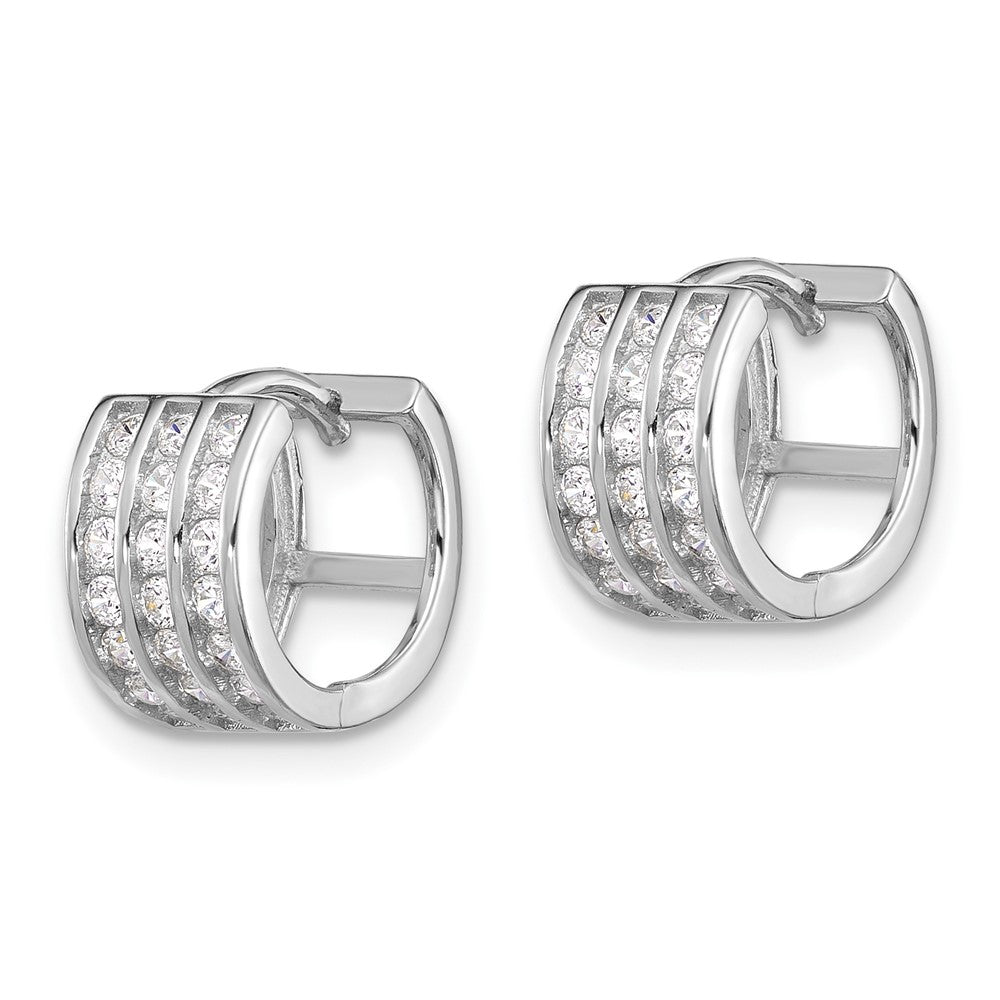 QE17197 Sterling Silver Rhodium-plated 3 Row CZ Hinged Hoop Earrings