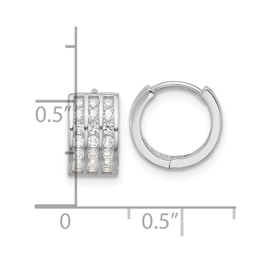QE17197 Sterling Silver Rhodium-plated 3 Row CZ Hinged Hoop Earrings