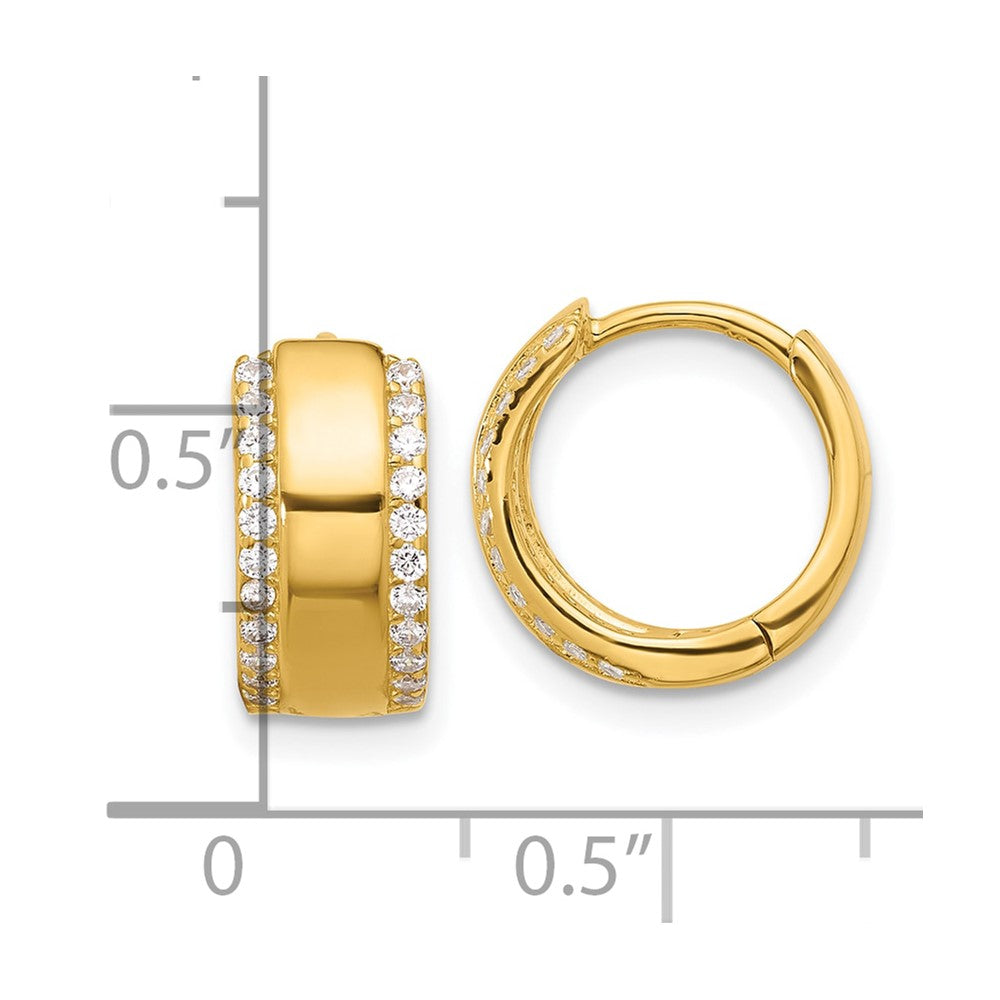 QE17200GP Sterling Silver Gold-tone CZ Edged 6.25mm Hinged Hoop Earrings