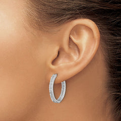 QE17201 Sterling Silver Rhodium-plated Double Row CZ In and Out Hoop Earrings