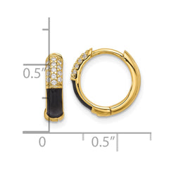 QE17202GP Sterling Silver Gold-tone Black Enamel CZ Hoop Earrings