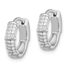 QE17203 Sterling Silver Rhodium-plated 4mm CZ Hinged Huggie Hoop Earrings