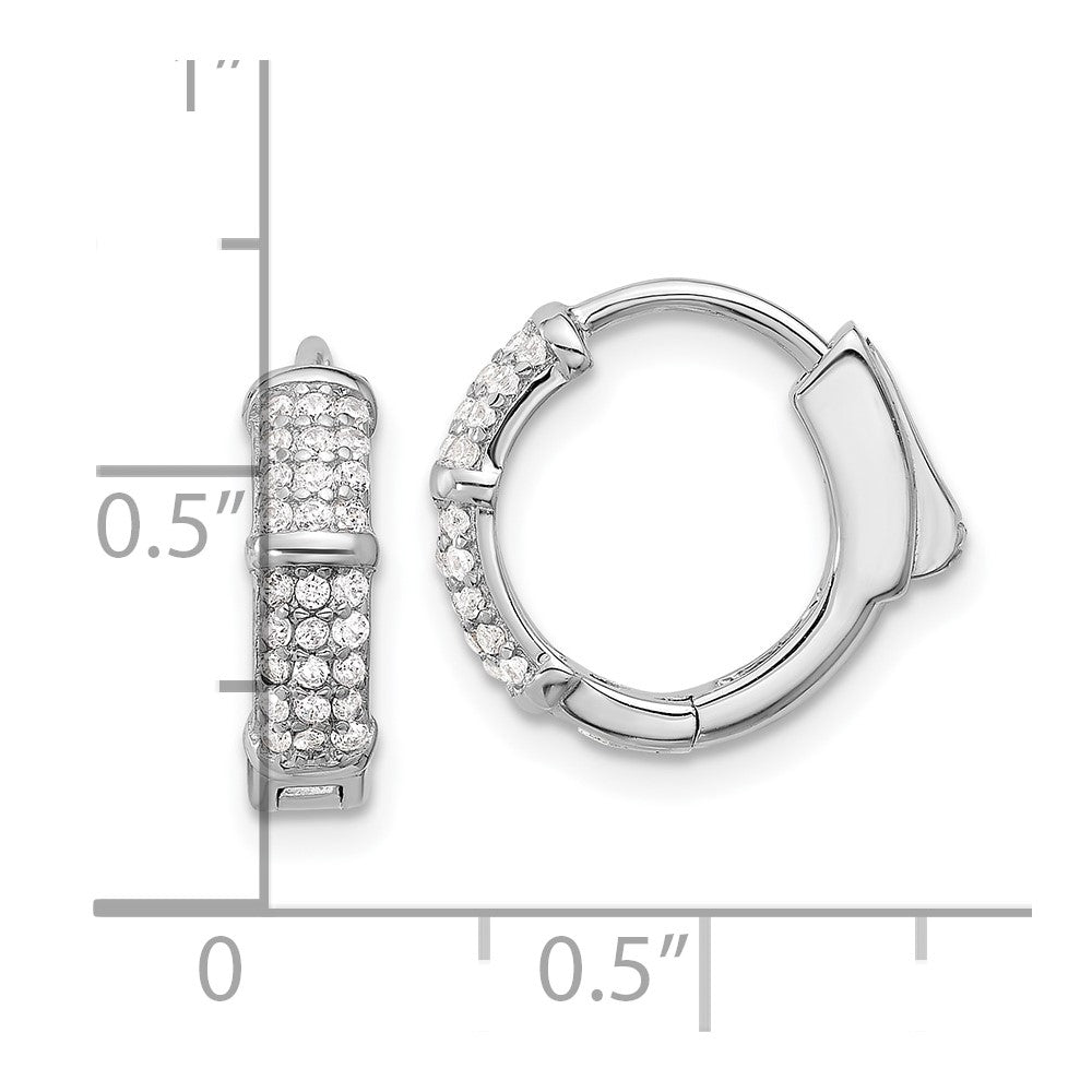 QE17203 Sterling Silver Rhodium-plated 4mm CZ Hinged Huggie Hoop Earrings