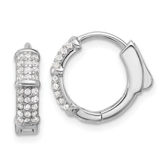 QE17203 Sterling Silver Rhodium-plated 4mm CZ Hinged Huggie Hoop Earrings