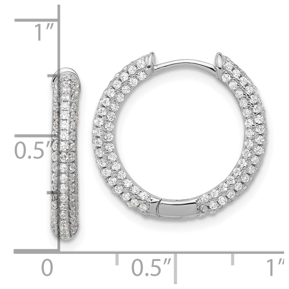 QE17204 Sterling Silver Rhodium-plated Micro Pav������������������������������������������������������ CZ 3mm Hinged Hoop Earrings