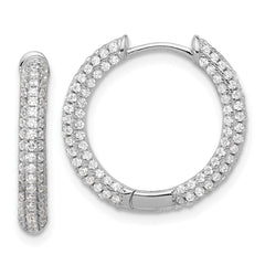 QE17204 Sterling Silver Rhodium-plated Micro Pav������������������������������������������������������ CZ 3mm Hinged Hoop Earrings