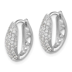 QE17205 Sterling Silver Rhodium-plated Pav������������������������������������������������������ CZ Hinged Huggie Hoop Earrings