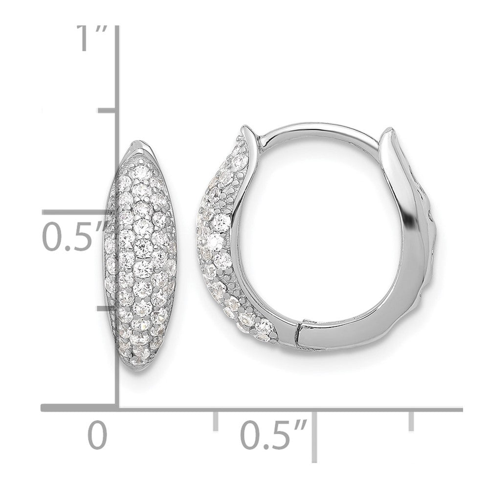 QE17205 Sterling Silver Rhodium-plated Pav������������������������������������������������������ CZ Hinged Huggie Hoop Earrings