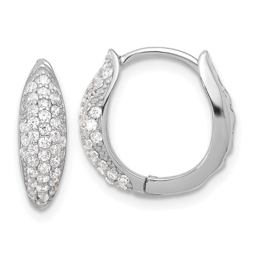 QE17205 Sterling Silver Rhodium-plated Pav������������������������������������������������������ CZ Hinged Huggie Hoop Earrings