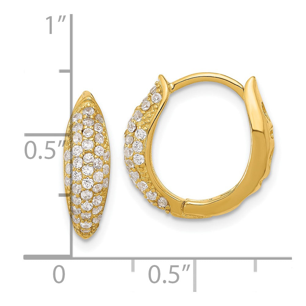 QE17205GP Sterling Silver Gold-tone Pav������������������������������������������������������ CZ Hinged Huggie Hoop Earrings