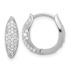QE17205 Sterling Silver Rhodium-plated Pav������������������������������������������������������ CZ Hinged Huggie Hoop Earrings