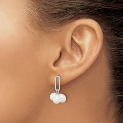 QE17219 Sterling Silver Rhodium-plated 5-6mm White Rice Freshwater Cultured Pearl Post Dangle Earrings