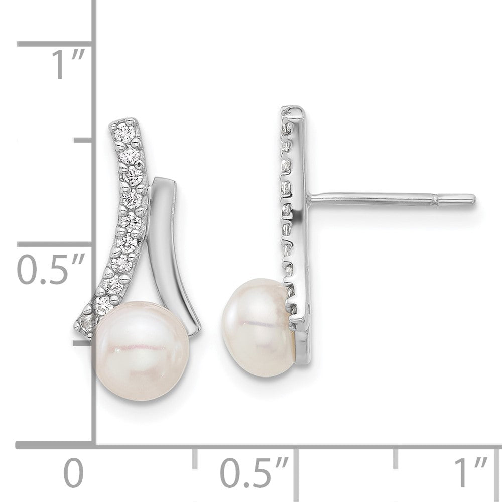 QE17220 Sterling Silver Rhodium-plated CZ/Button 6mm FWC Pearl Post Earrings