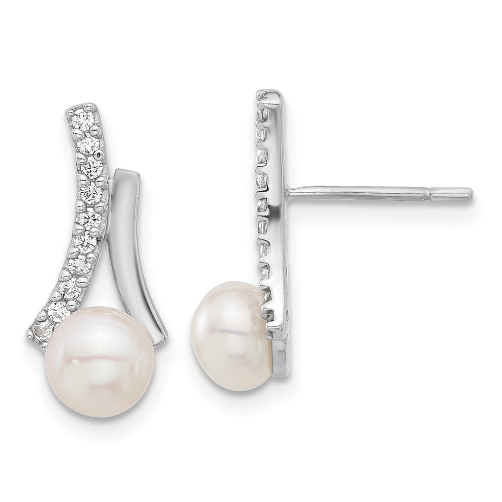 QE17220 Sterling Silver Rhodium-plated CZ/Button 6mm FWC Pearl Post Earrings