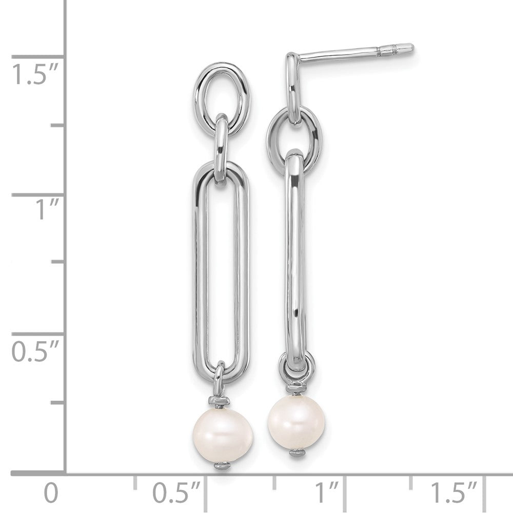 QE17229 Sterling Silver Rhodium-plated Link with FWC Pearl Dangle Earrings