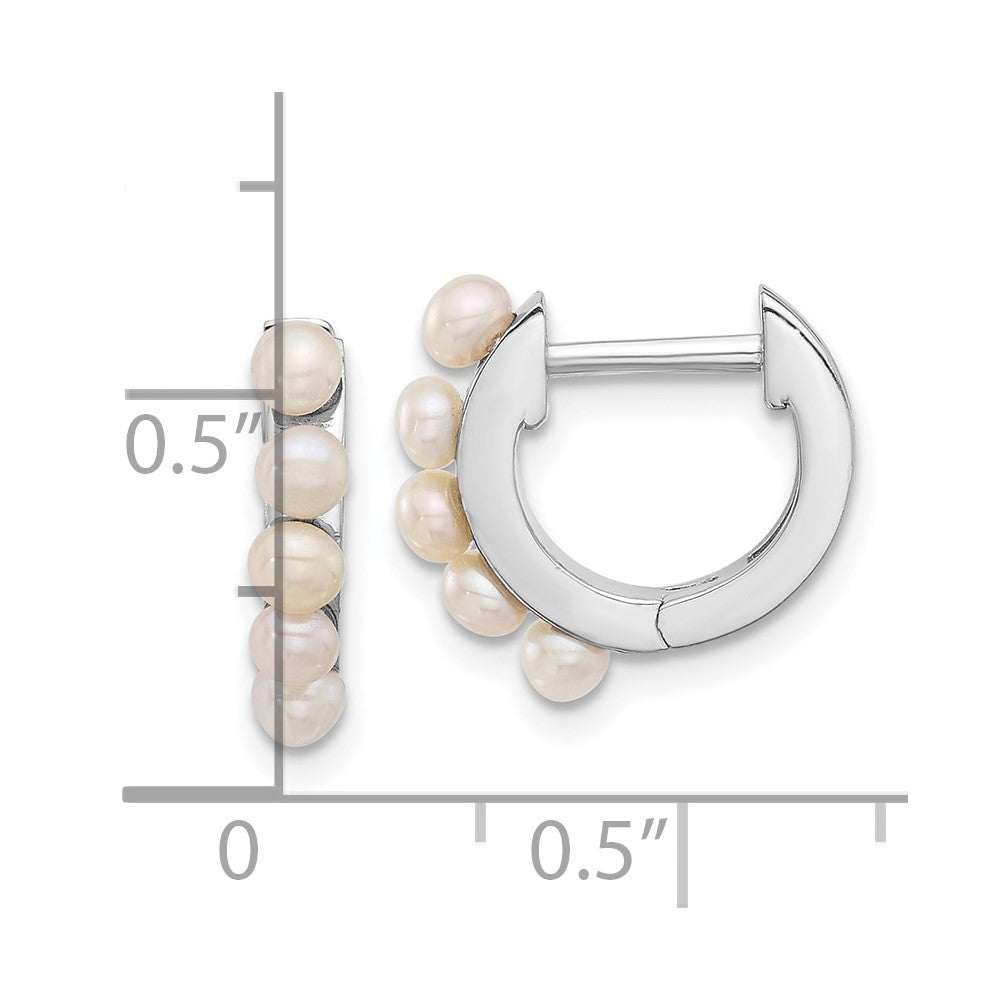QE17232 Sterling Silver Rhodium-plated 2.5-3mm White Button Freshwater Cultured Pearl Hinged Hoop Earrings