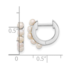 QE17232 Sterling Silver Rhodium-plated 2.5-3mm White Button Freshwater Cultured Pearl Hinged Hoop Earrings