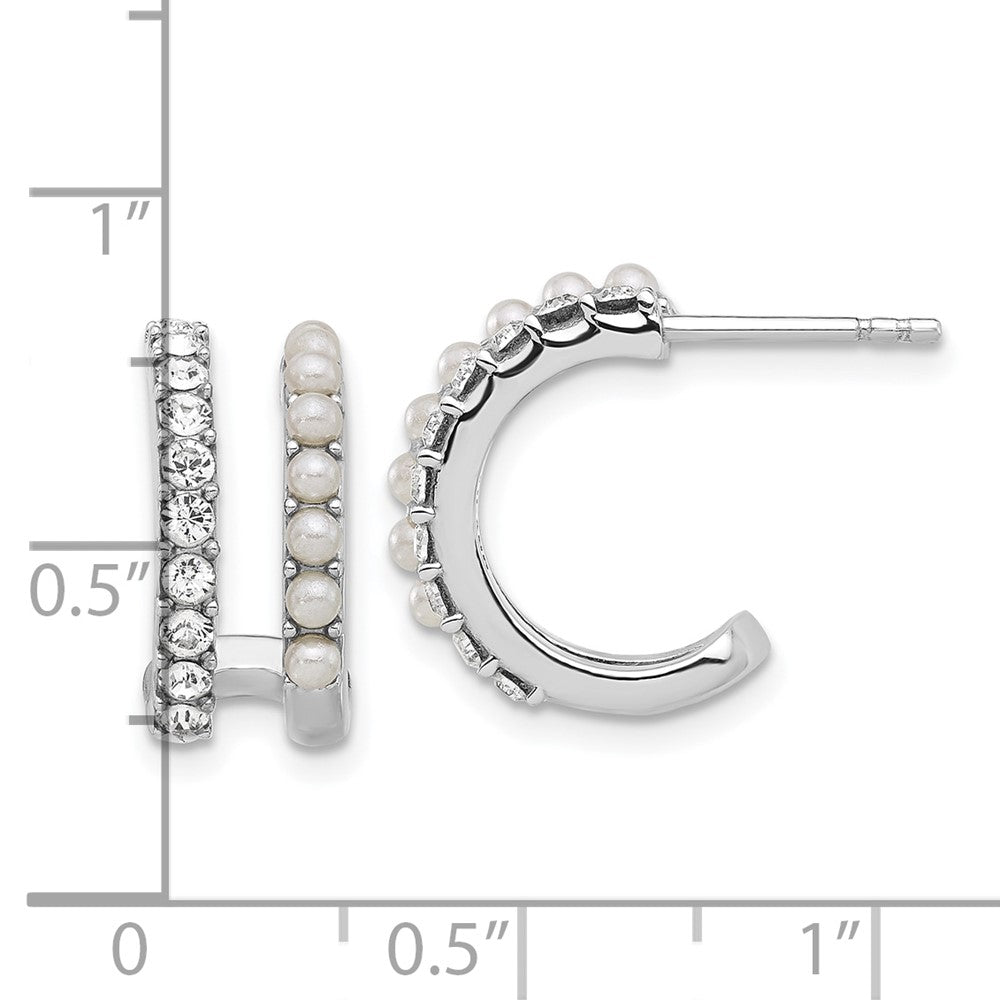 QE17236 Sterling Silver RH-plated FWC Pearl and Crystal Double Post Hoop Earrings