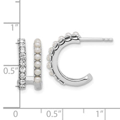 QE17236 Sterling Silver RH-plated FWC Pearl and Crystal Double Post Hoop Earrings