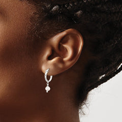 QE17237 Sterling Silver Polished FWC Pearl Dangle Round Hoop Earrings