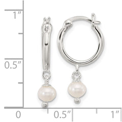 QE17237 Sterling Silver Polished FWC Pearl Dangle Round Hoop Earrings