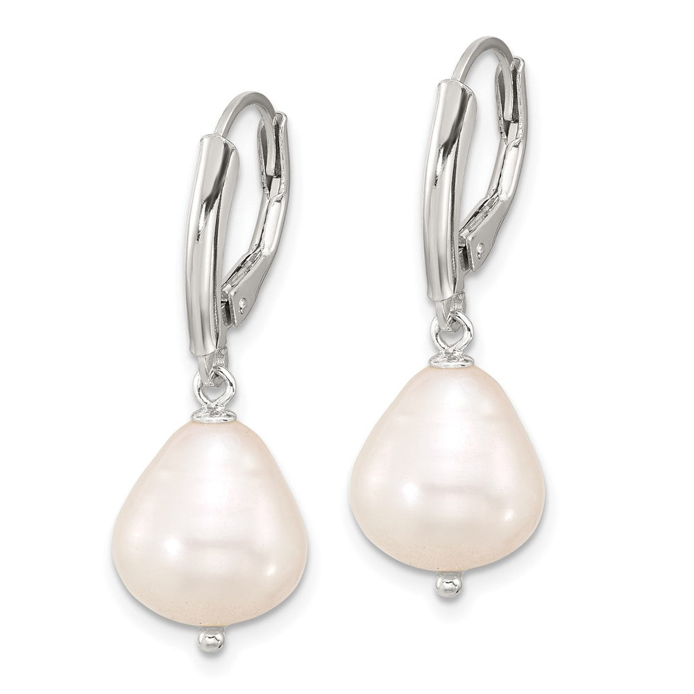 QE17243 Sterling Silver Polished Teardrop FWC Pearl Leverback Dangle Earrings