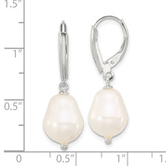 QE17243 Sterling Silver Polished Teardrop FWC Pearl Leverback Dangle Earrings