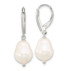 QE17243 Sterling Silver Polished Teardrop FWC Pearl Leverback Dangle Earrings