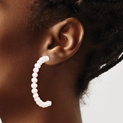 QE17247 Sterling Silver Rhodium-plated 5-6mm White Semi-Round Freshwater Cultured Pearl Post J-Hoop Earrings