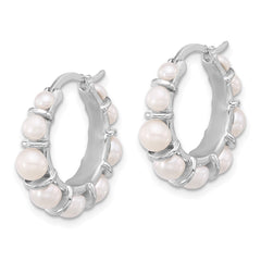 QE17249 Sterling Silver Rhodium-plated 2-5mm White Button Freshwater Cultured Pearl Round Hoop Earrings