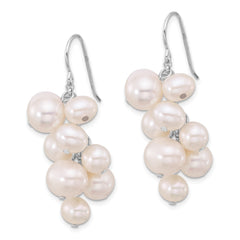 QE17250 Sterling Silver Rhodium-plated 6-10mm White Near-Round Freshwater Cultured Pearl Dangle Earrings