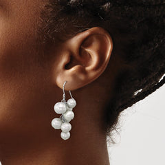 QE17252 Sterling Silver Rhodium-plated 6-10mm Grey Near-Round Freshwater Cultured Pearl Dangle Earrings