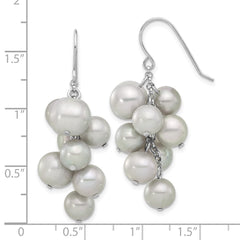 QE17252 Sterling Silver Rhodium-plated 6-10mm Grey Near-Round Freshwater Cultured Pearl Dangle Earrings