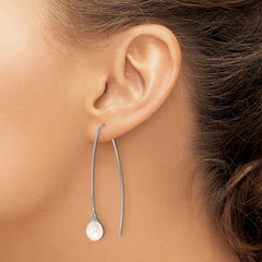 QE17258 Sterling Silver Rhodium-plated 7-8mm White Teardrop Freshwater Cultured Pearl Threader Earrings
