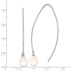 QE17258 Sterling Silver Rhodium-plated 7-8mm White Teardrop Freshwater Cultured Pearl Threader Earrings