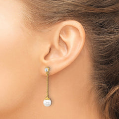 QE17269GP Sterling Silver Gold-tone Polished CZ and Imitation Pearl Dangle Earrings