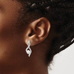 QE17271 Sterling Silver Rhodium-plated Fancy Twist Glass Pearl Post Dangle Earrings
