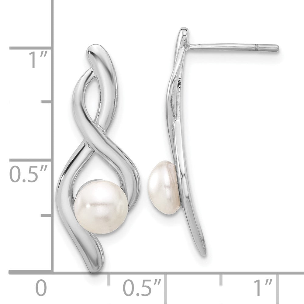 QE17271 Sterling Silver Rhodium-plated Fancy Twist Glass Pearl Post Dangle Earrings