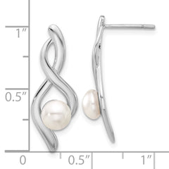 QE17271 Sterling Silver Rhodium-plated Fancy Twist Glass Pearl Post Dangle Earrings