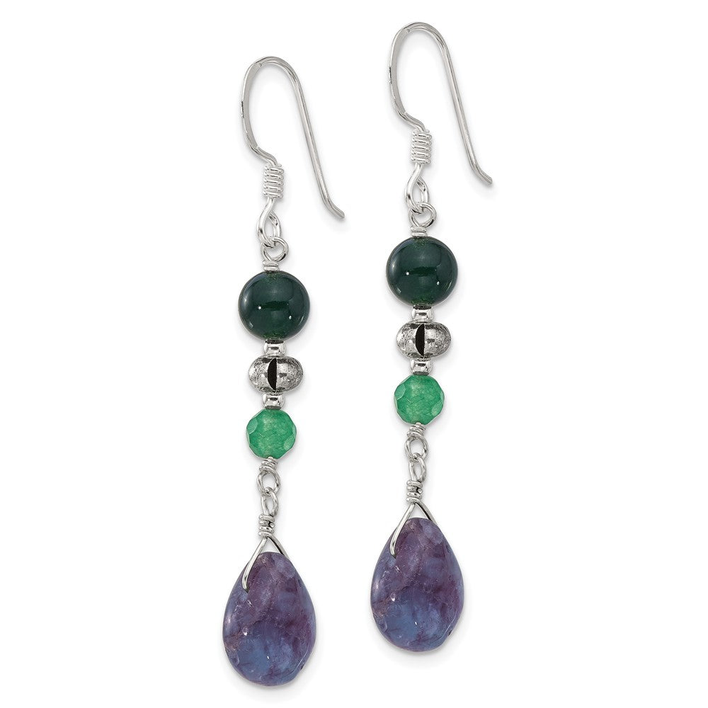 QE17289 Sterling Silver Antiqued Aventurine/Fluorite/Quartz Dangle Earrings