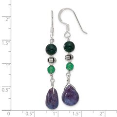 QE17289 Sterling Silver Antiqued Aventurine/Fluorite/Quartz Dangle Earrings