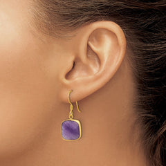 QE17296 Sterling Silver Gold-plated Polished Cushion Amethyst Dangle Earrings