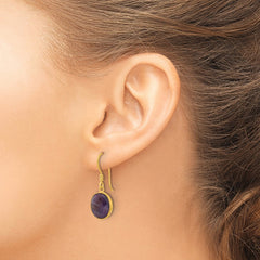 QE17297 Sterling Silver Gold-plated Polished Oval Amethyst Dangle Earrings