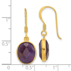 QE17297 Sterling Silver Gold-plated Polished Oval Amethyst Dangle Earrings
