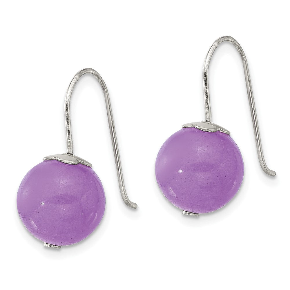QE17298 Sterling Silver Polished 10mm Purple Jade Dangle Earrings